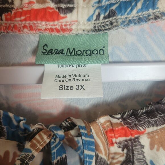 Sara Morgan Feather Print Blouse Women's Plus Size 3X Boho Colorful Artsy Nature - Picture 6 of 9